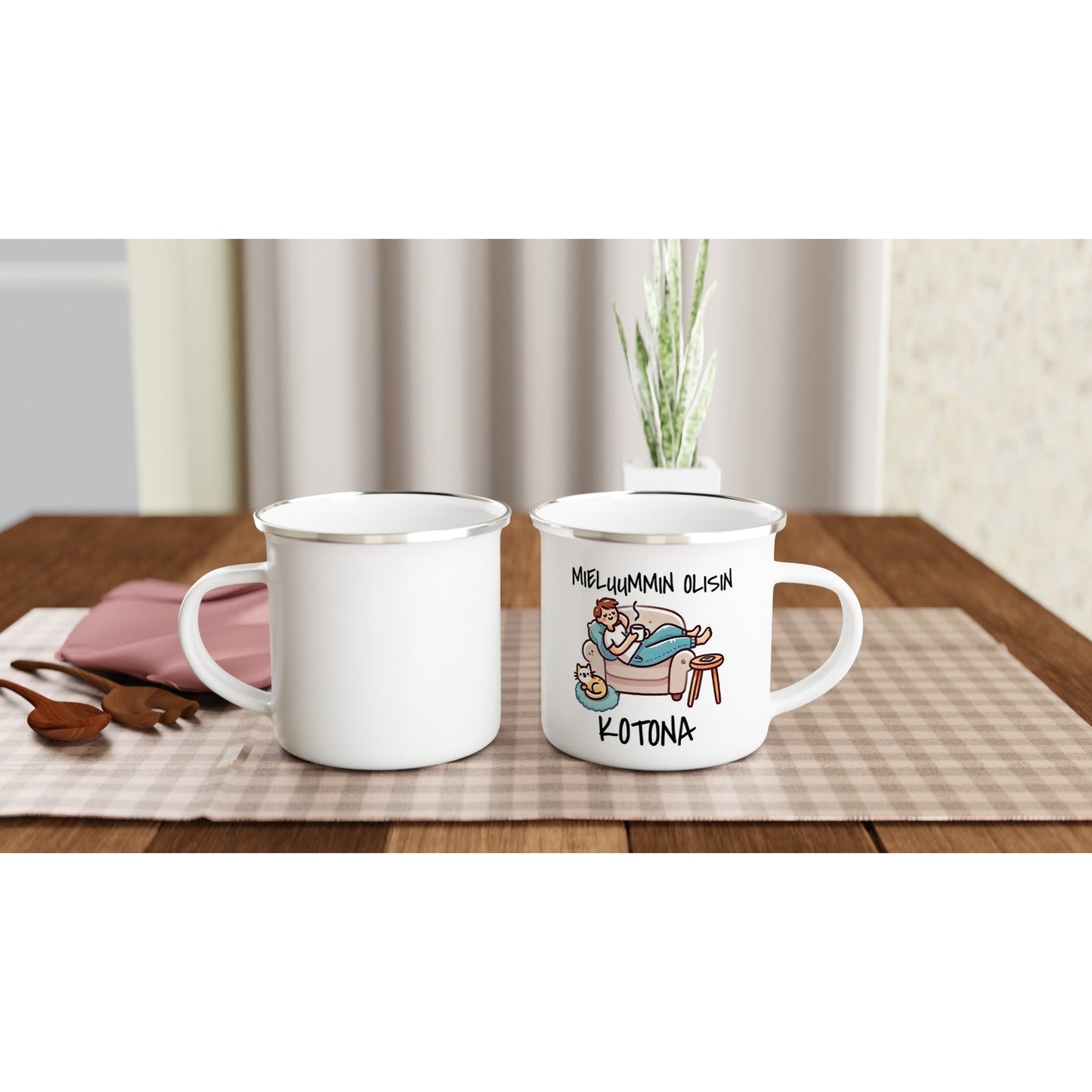 Mieluummin Olisin Kotona - Emalimuki 3,5dl - Mun Paita