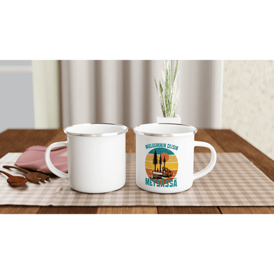 Mieluummin Olisin Metsässä, Saha - Emalimuki 3,5dl - Mun Paita