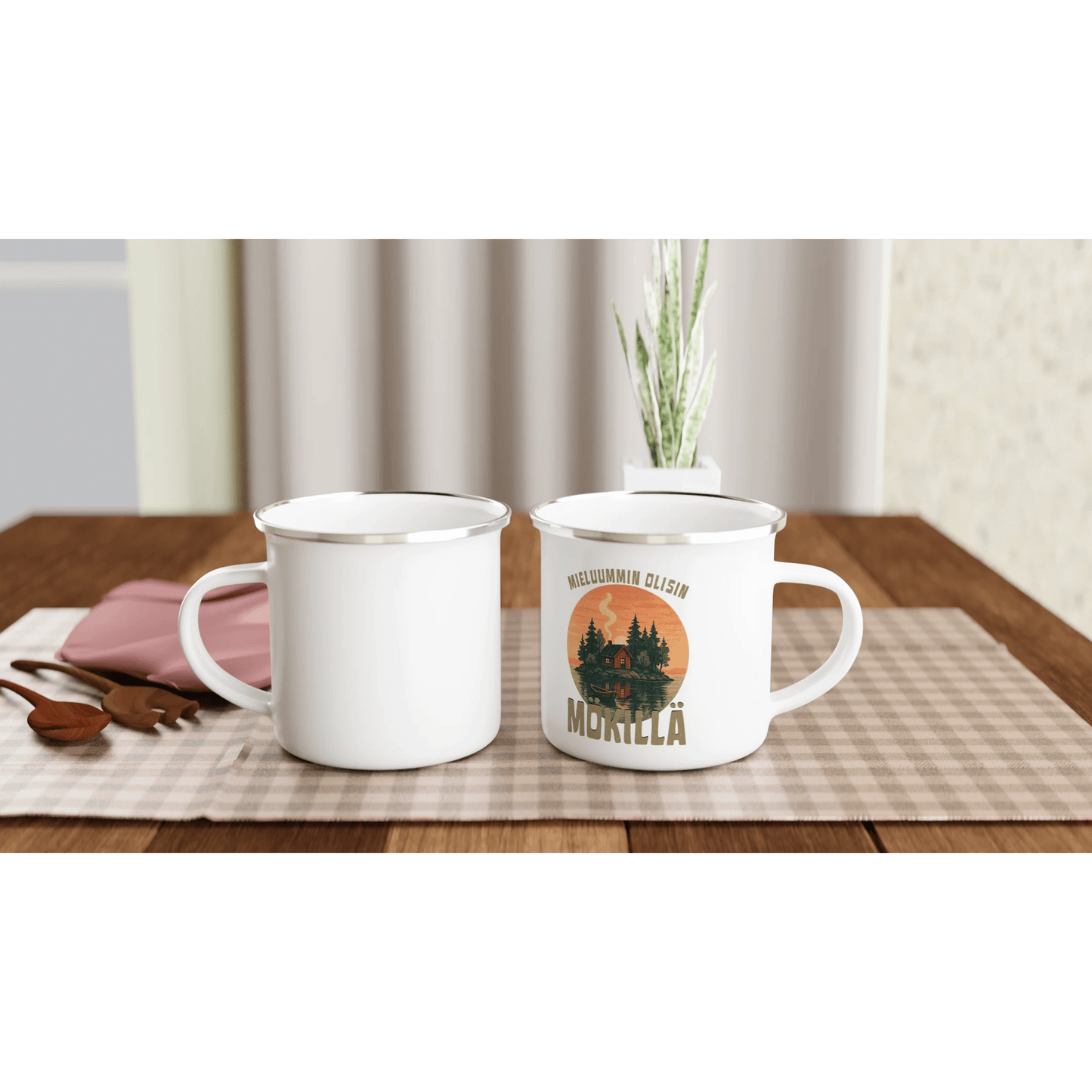 Mieluummin Olisin Mökillä Saaressa - Emalimuki 3,5dl - Mun Paita