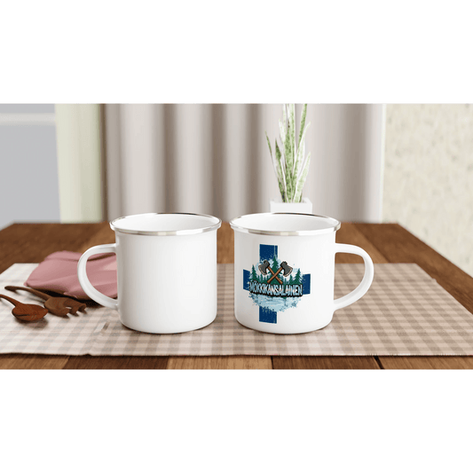 Mökkikansalainen Kirves - Emalimuki 3,5dl - Mun Paita