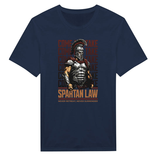"Spartan Law: Never Retreat, Never Surrender" - T - paita - Mun Paita
