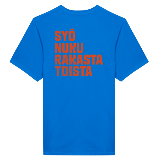 Syö, Nuku, Rakasta, Toista - Miesten T - paita (printti selässä) - Mun Paita