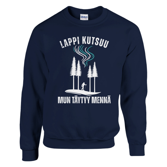 Lappi Kutsuu - Mun Täytyy Mennä - Hiihtäjä - Collegepaita - Mun Paita