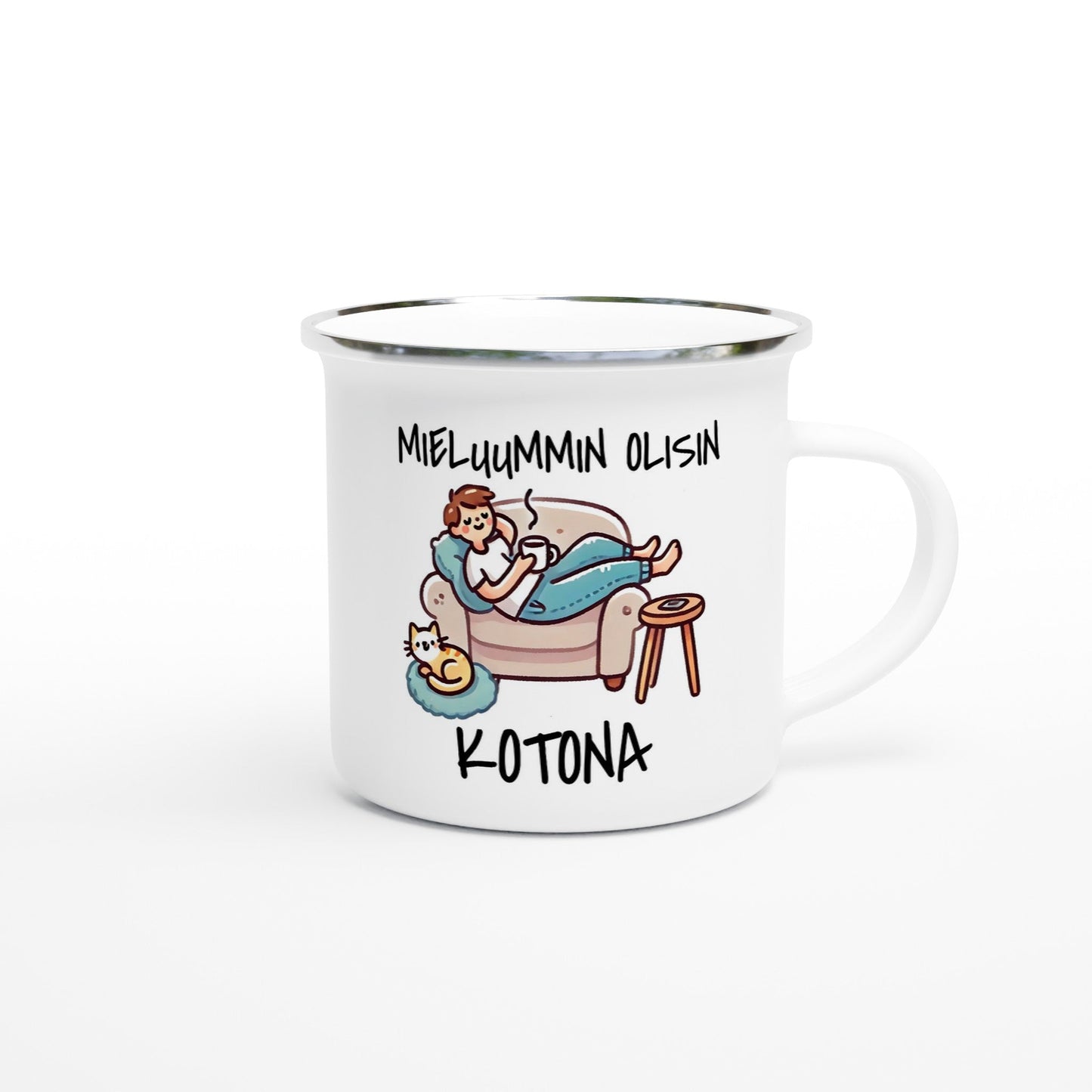 Mieluummin Olisin Kotona - Emalimuki 3,5dl - Mun Paita