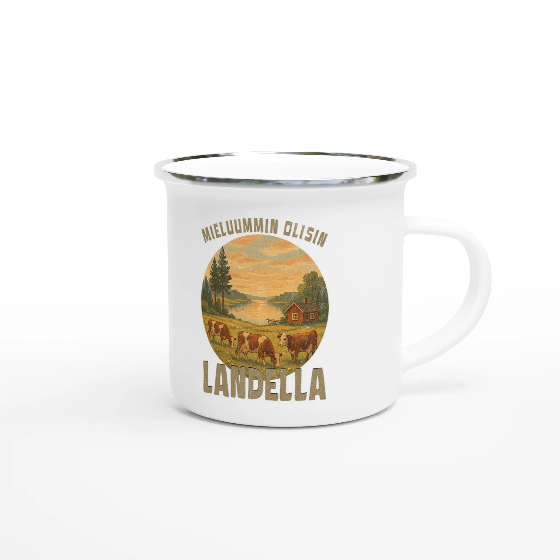 Mieluummin Olisin Landella 2 - Emalimuki 3,5dl - Mun Paita