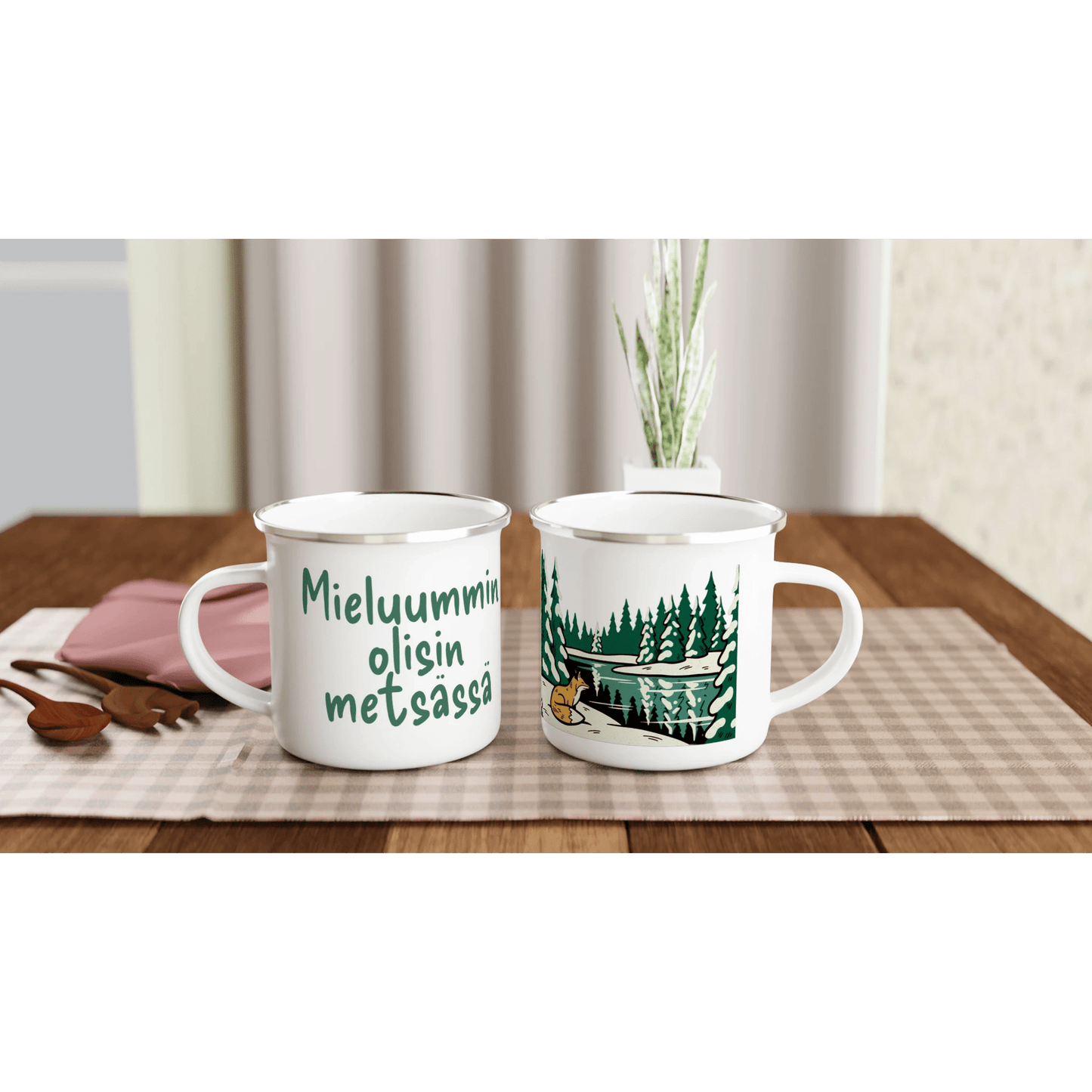 Mieluummin Olisin Metsässä Kettu - Emalimuki 3,5dl - Mun Paita