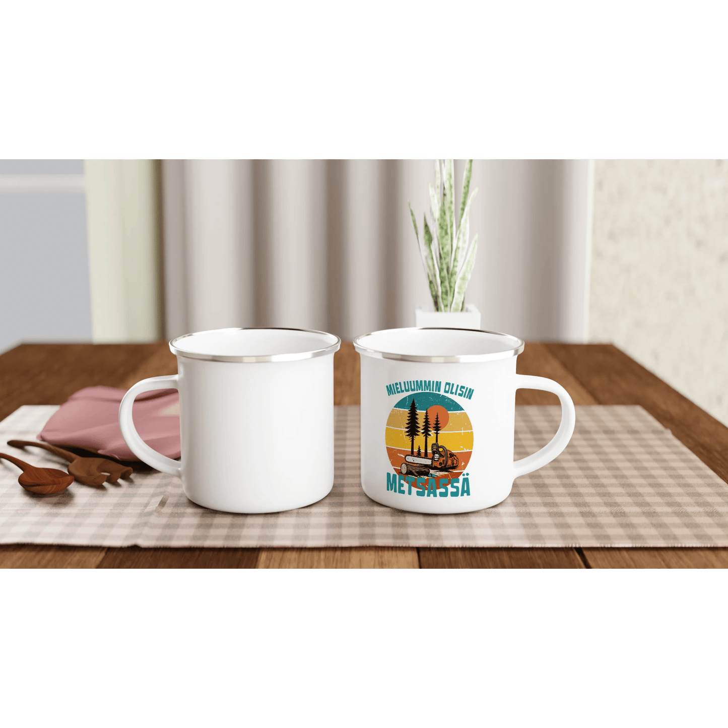 Mieluummin Olisin Metsässä, Saha - Emalimuki 3,5dl - Mun Paita