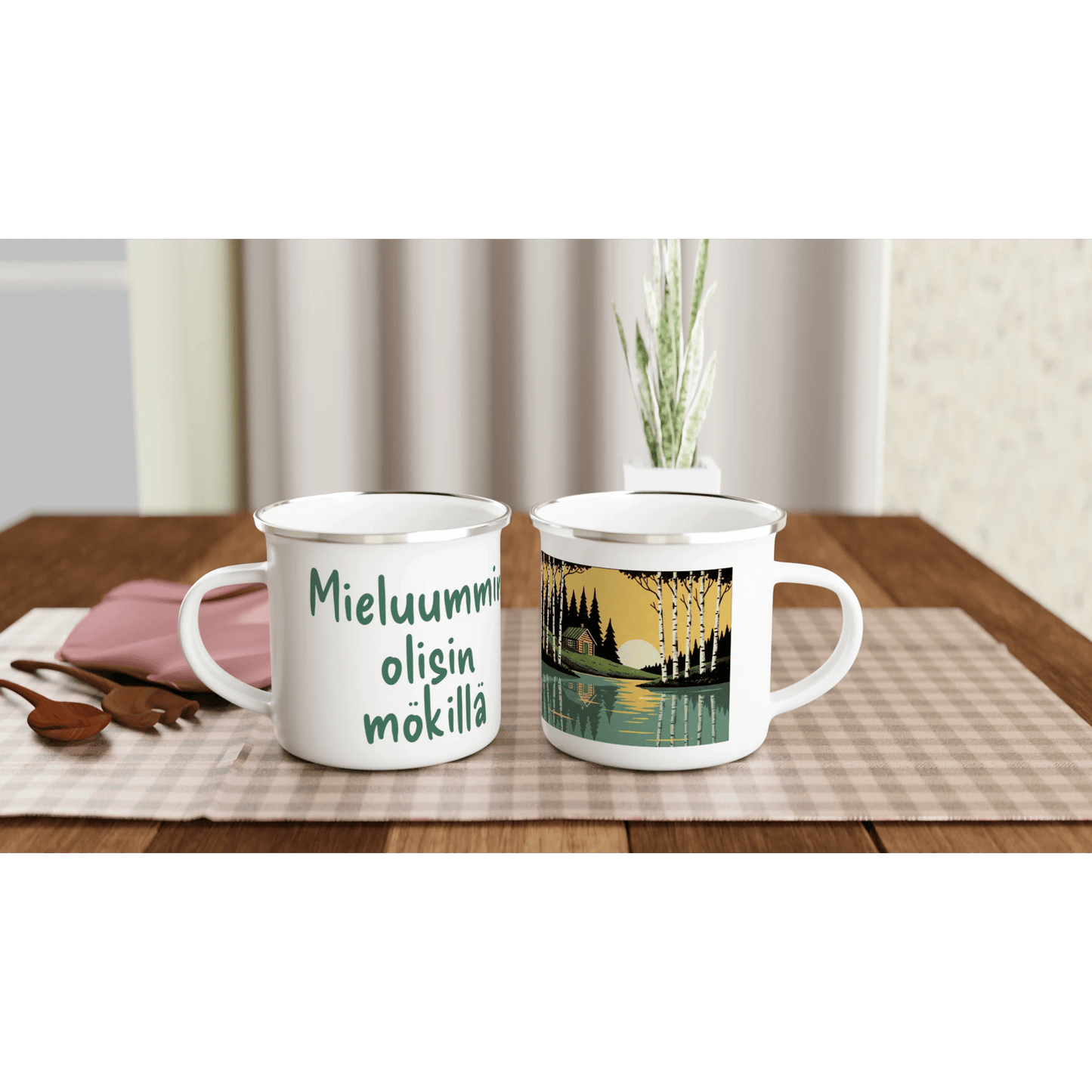 Mieluummin Olisin Mökillä - Emalimuki 3,5dl - Mun Paita