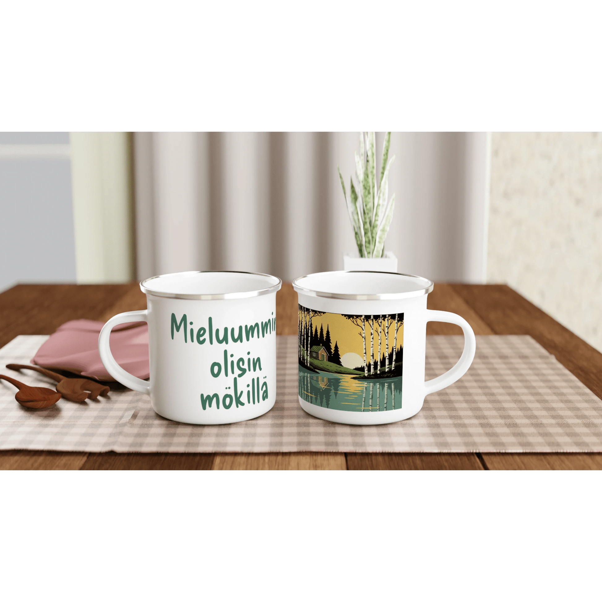 Mieluummin Olisin Mökillä - Emalimuki 3,5dl - Mun Paita