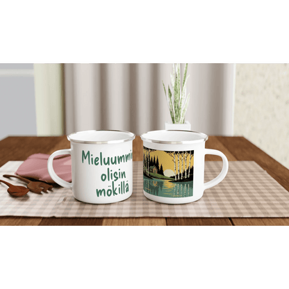 Mieluummin Olisin Mökillä - Emalimuki 3,5dl - Mun Paita