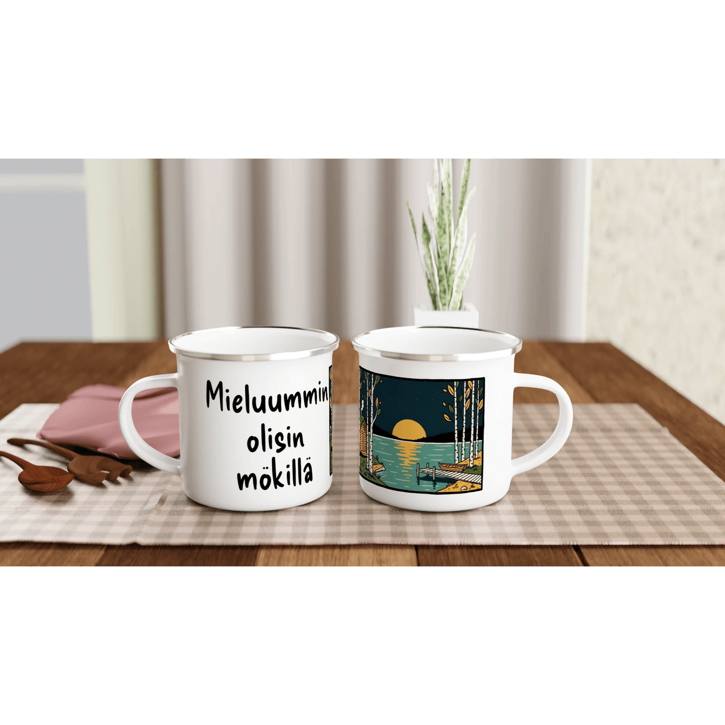 Mieluummin Olisin Mökillä - Emalimuki 3,5dl - Mun Paita