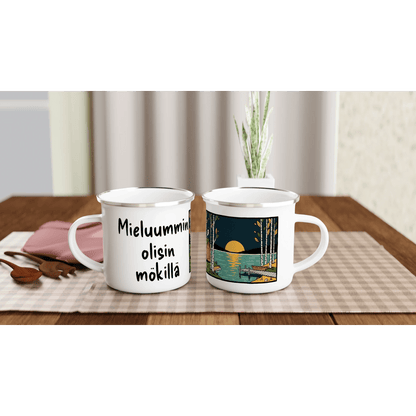Mieluummin Olisin Mökillä - Emalimuki 3,5dl - Mun Paita