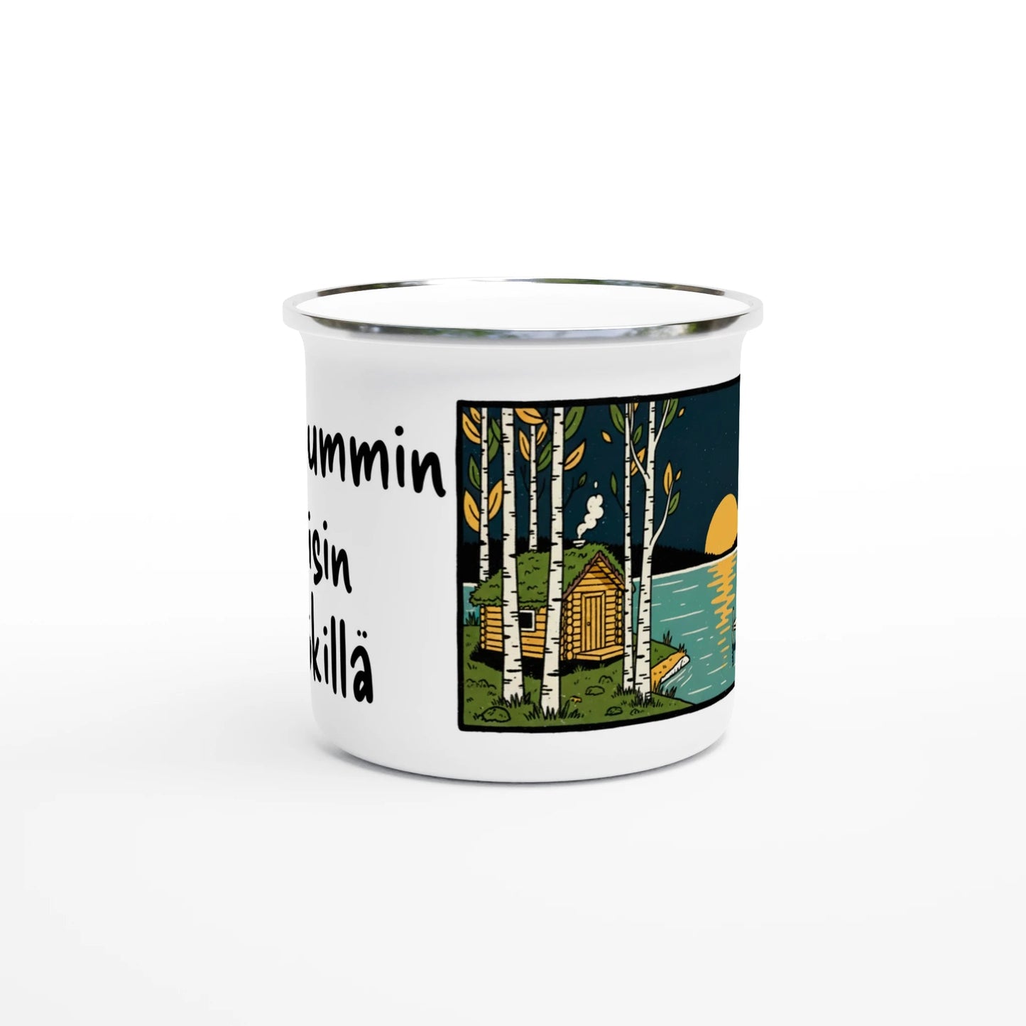 Mieluummin Olisin Mökillä - Emalimuki 3,5dl - Mun Paita