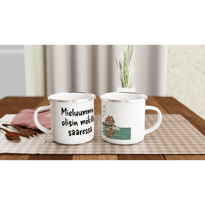 Mieluummin Olisin Mökillä Saaressa - Emalimuki 3,5dl - Mun Paita