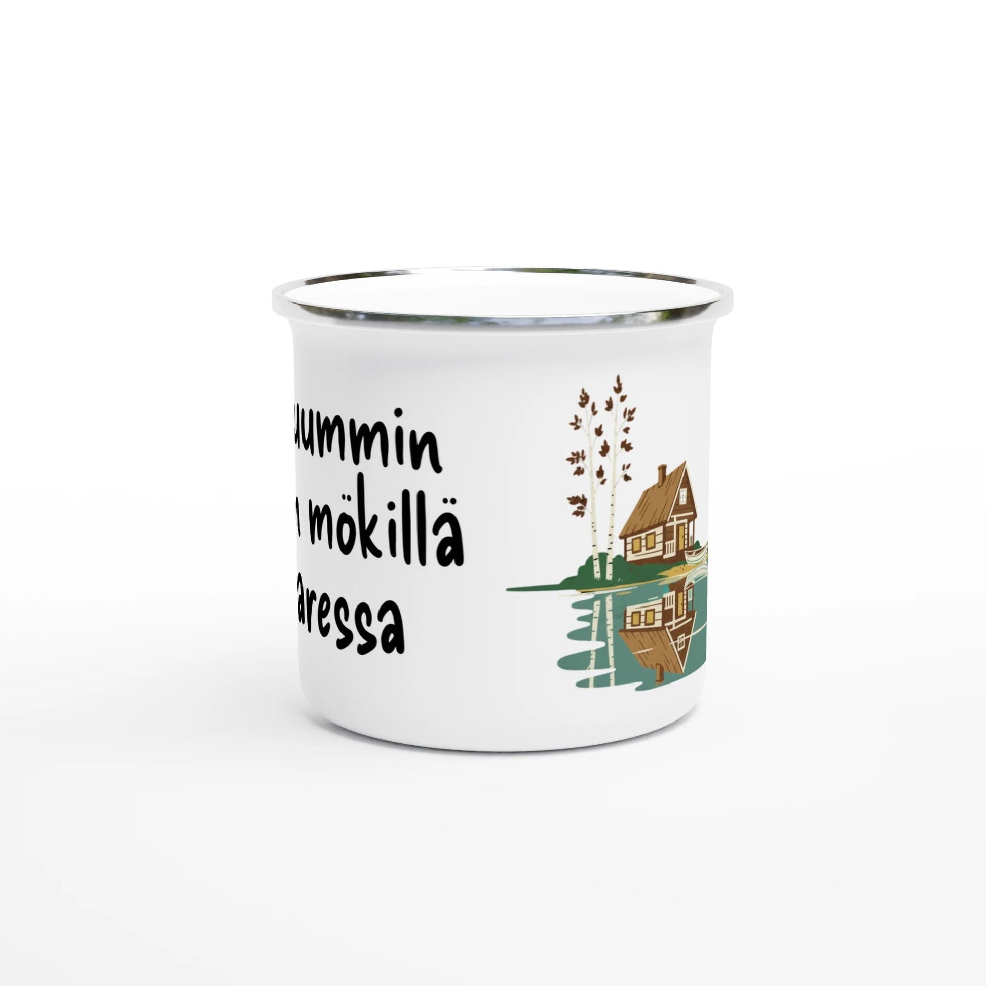 Mieluummin Olisin Mökillä Saaressa - Emalimuki 3,5dl - Mun Paita