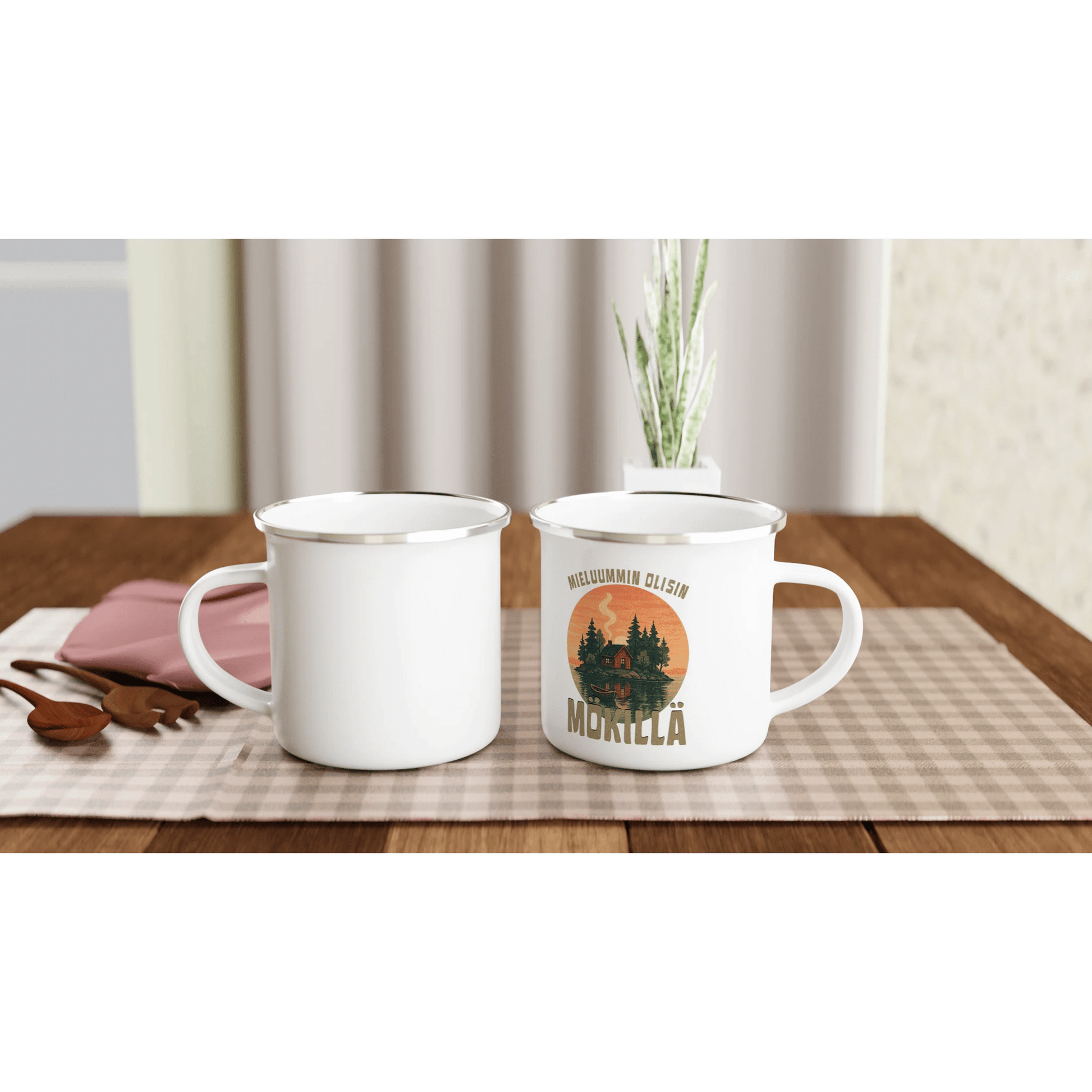 Mieluummin Olisin Mökillä Saaressa - Emalimuki 3,5dl - Mun Paita
