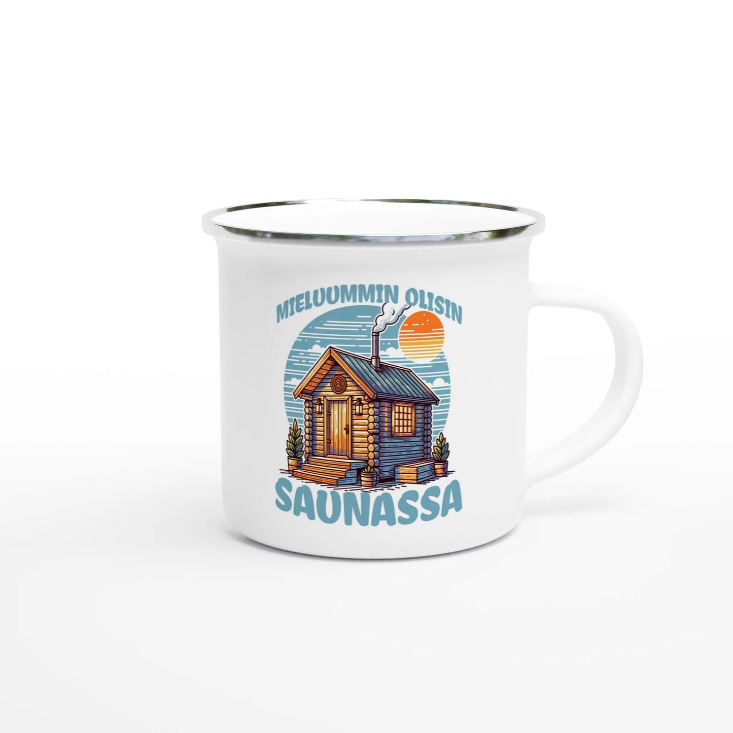 Mieluummin Olisin Saunassa v.3 - Emalimuki 3,5dl - Mun Paita