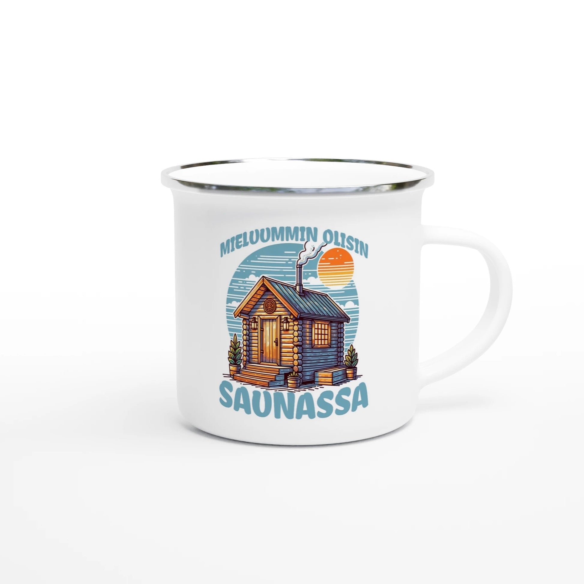 Mieluummin Olisin Saunassa v.3 - Emalimuki 3,5dl - Mun Paita