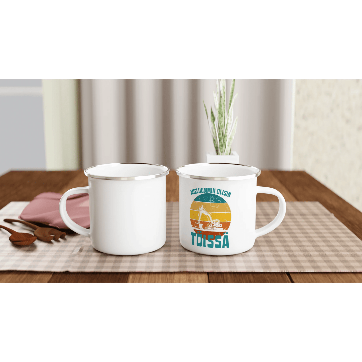 Mieluummin Olisin Töissä (Kaivinkone) - Emalimuki 3,5dl - Mun Paita