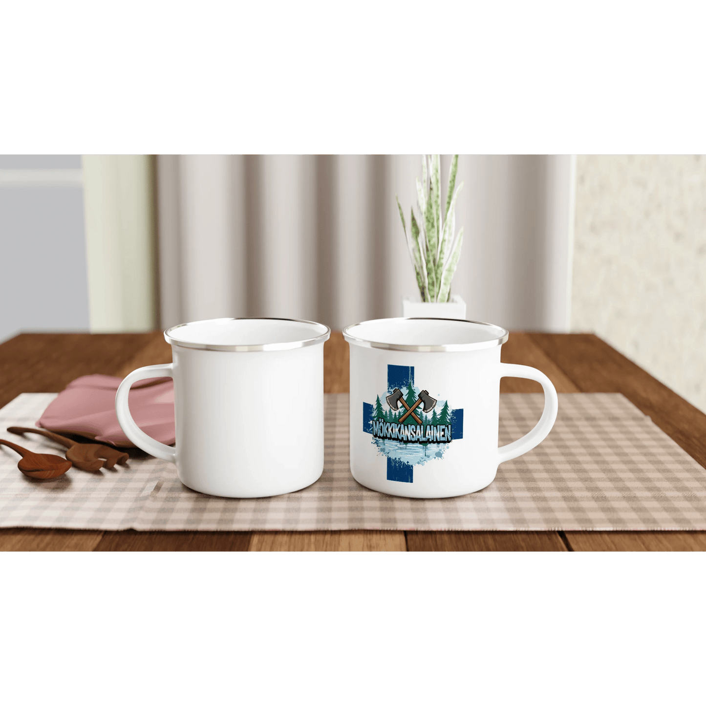 Mökkikansalainen Kirves - Emalimuki 3,5dl - Mun Paita