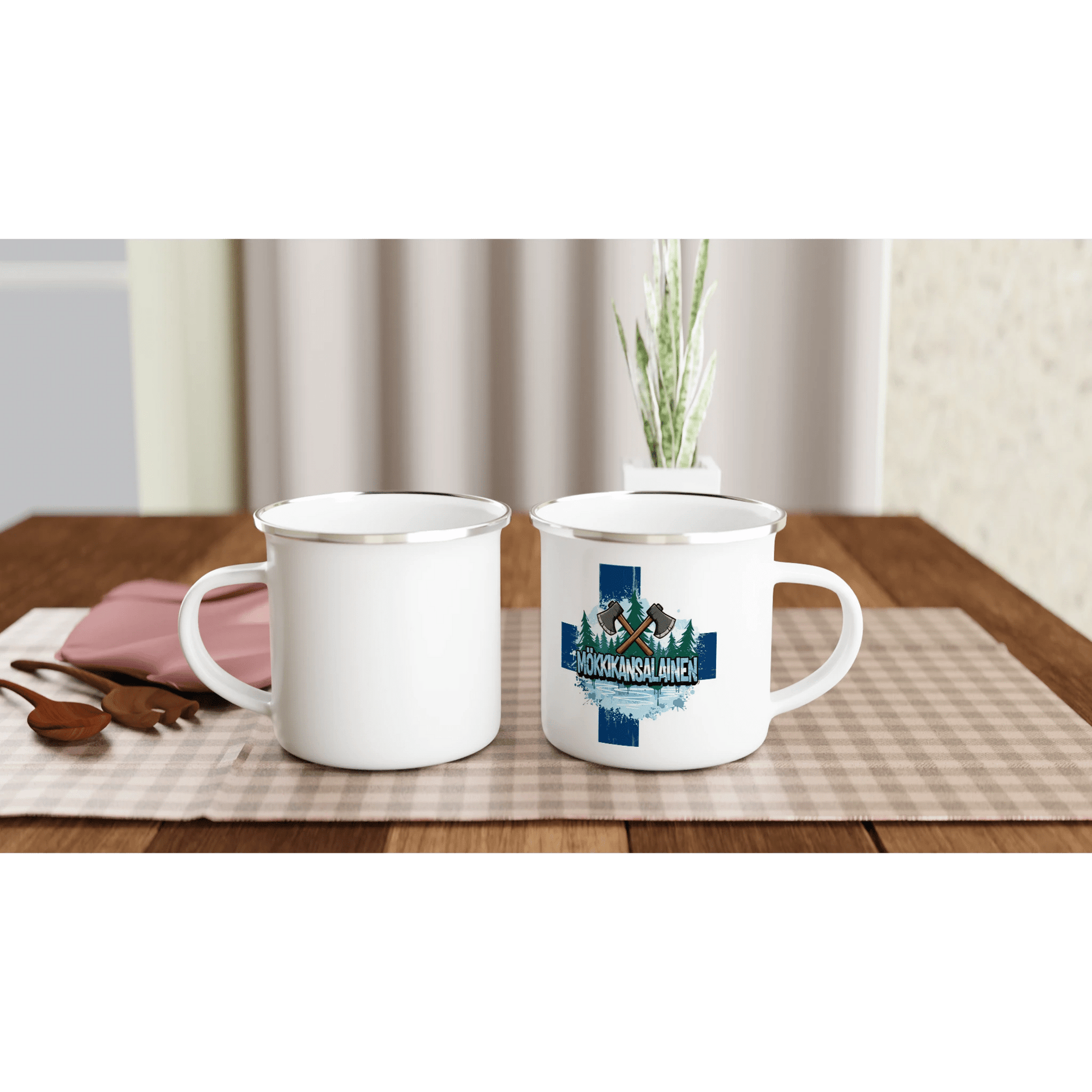 Mökkikansalainen Kirves - Emalimuki 3,5dl - Mun Paita