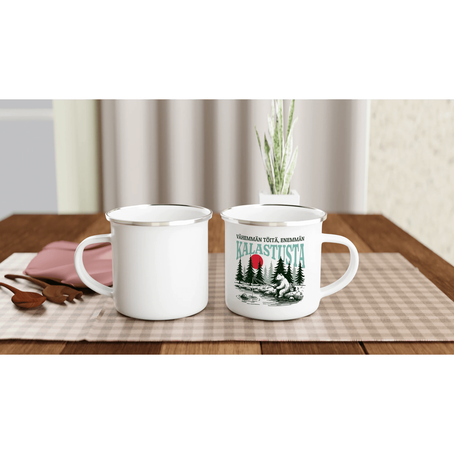 Vähemmän Töitä, Enemmän Kalastusta - Emalimuki 3,5dl - Mun Paita