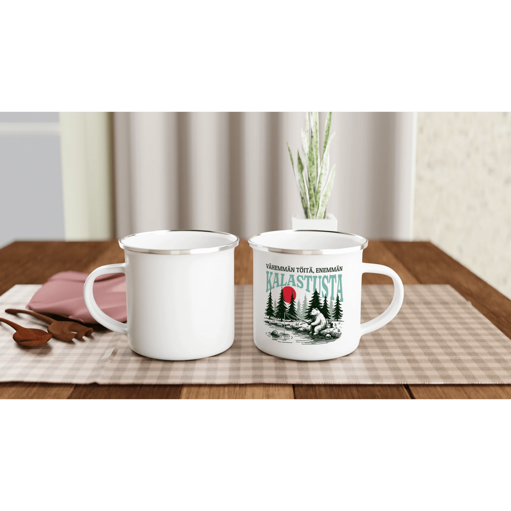 Vähemmän Töitä, Enemmän Kalastusta - Emalimuki 3,5dl - Mun Paita