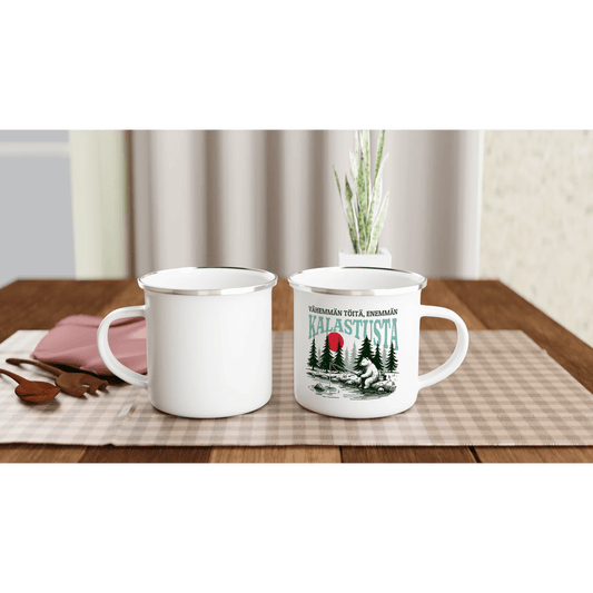 Vähemmän Töitä, Enemmän Kalastusta - Emalimuki 3,5dl - Mun Paita