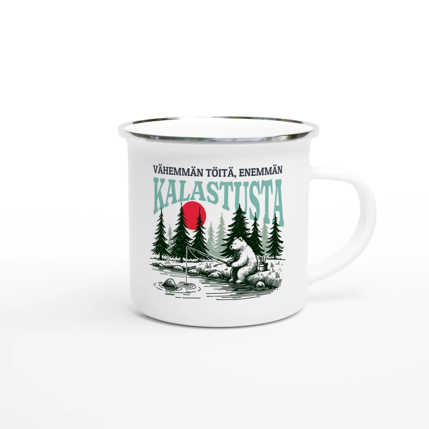 Vähemmän Töitä, Enemmän Kalastusta - Emalimuki 3,5dl - Mun Paita